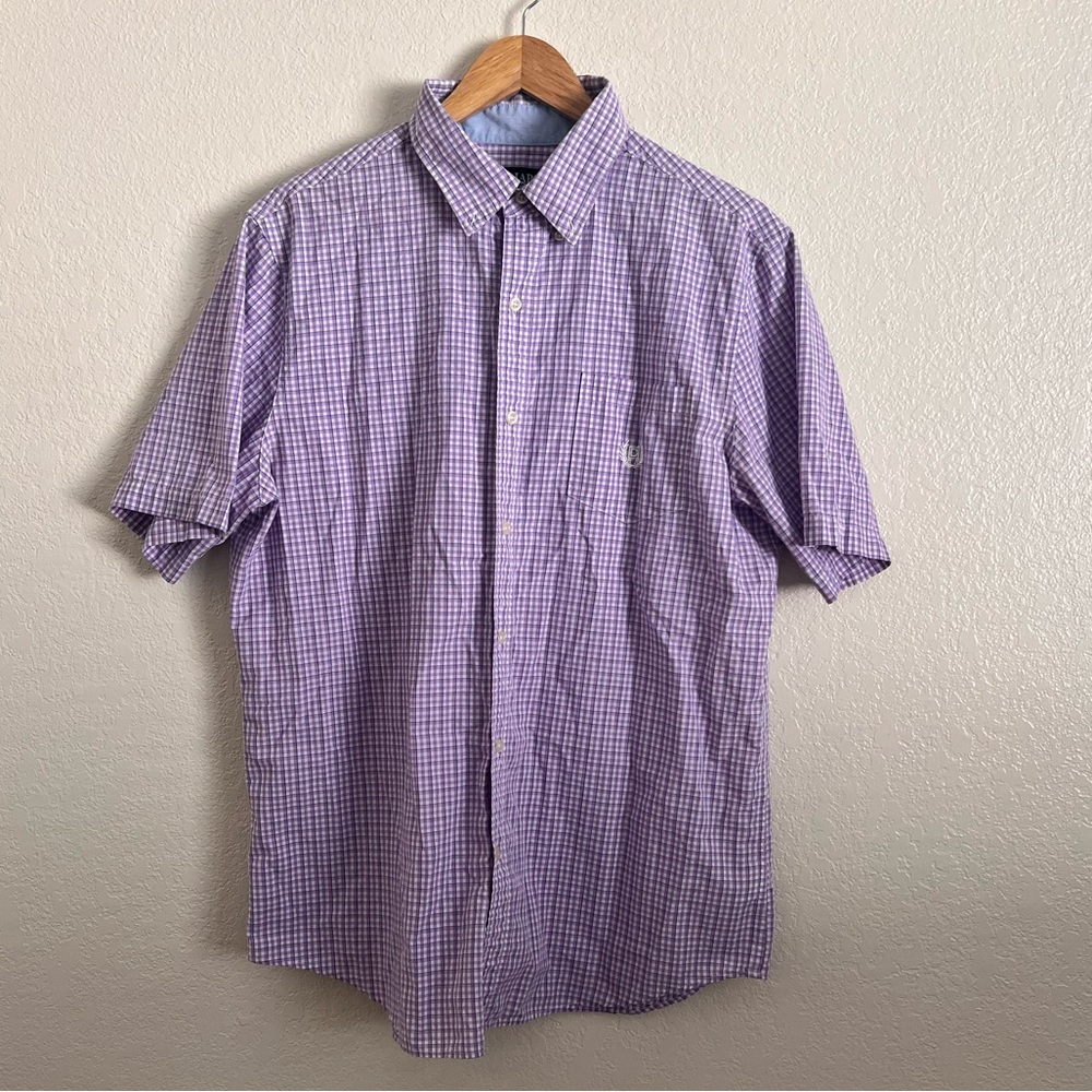Chaps easy care short sleeve button up. Light purple plaid men’s size large